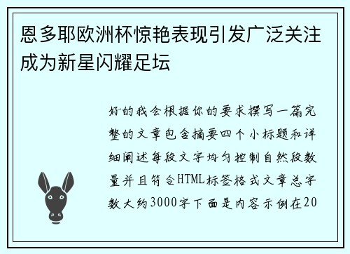 恩多耶欧洲杯惊艳表现引发广泛关注成为新星闪耀足坛