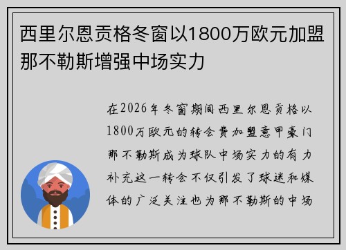 西里尔恩贡格冬窗以1800万欧元加盟那不勒斯增强中场实力